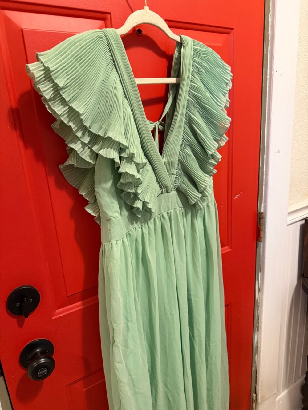 Mint Green Pleated Ruffle Maxi Dress - Picture 4 of 7